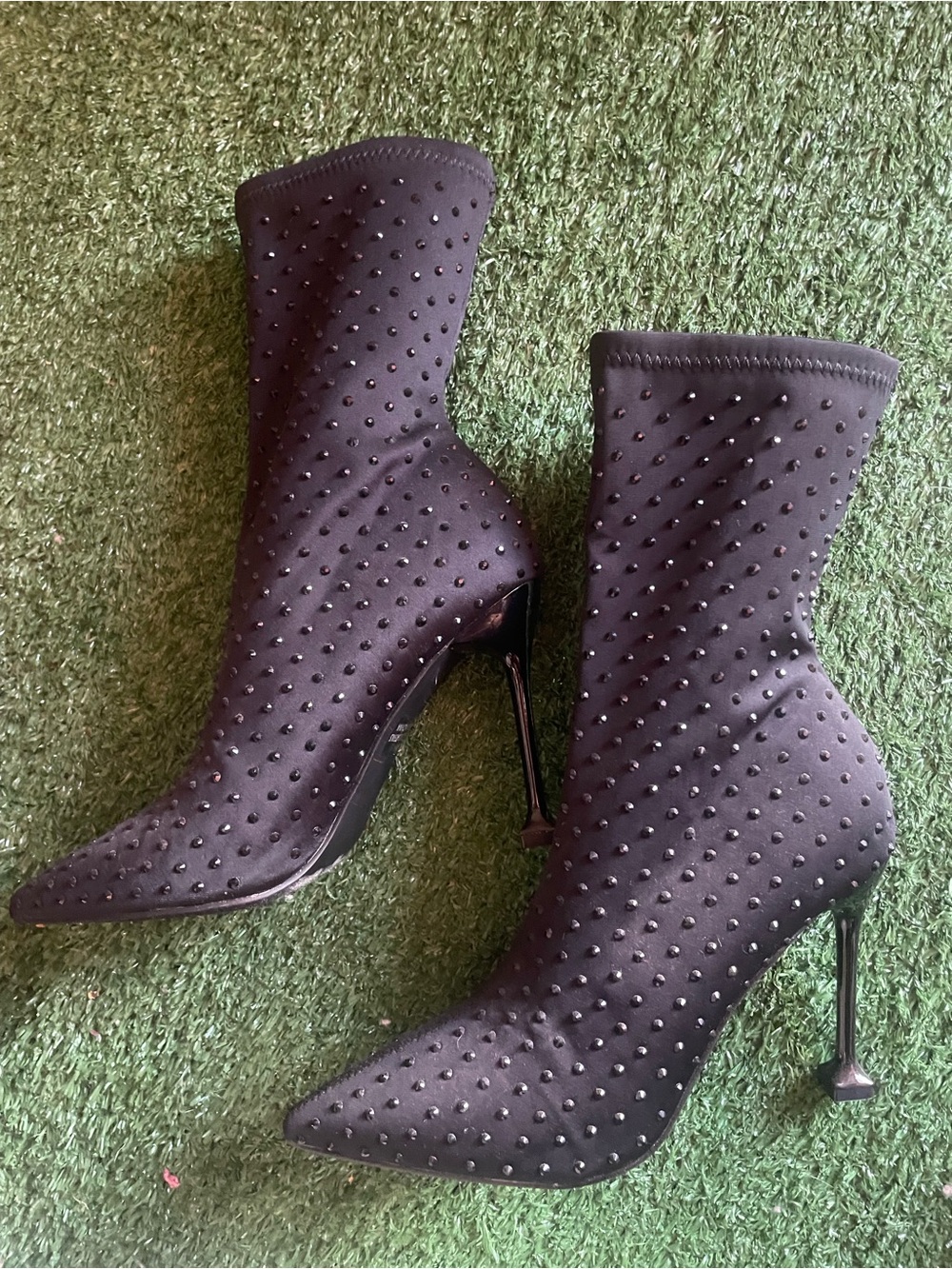 Farah Women's Black Studded Pointed Toe Sock Booties